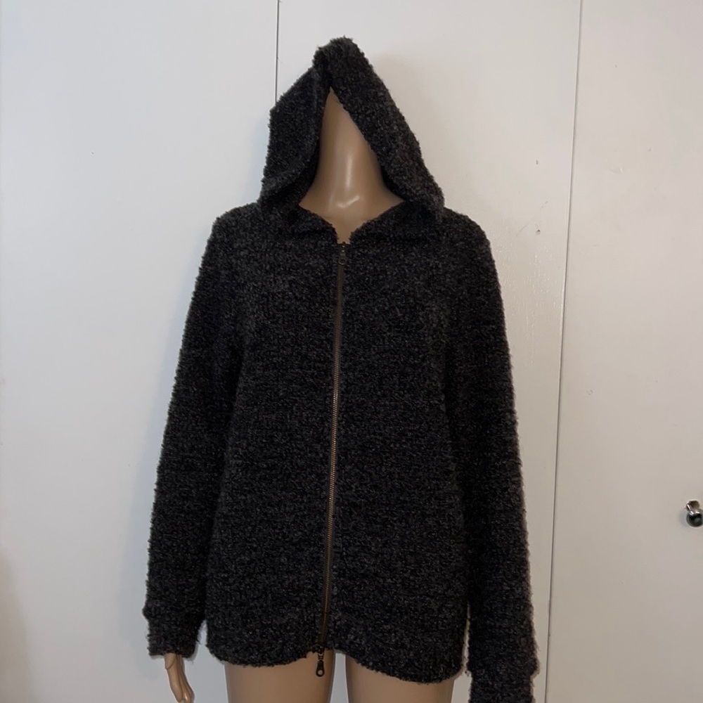 Carbon2Cobalt women’s hooded zip up sweater fuzzy Boucle brown